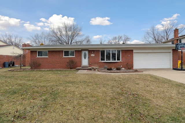 ranch-style house featuring a garage and a front yard