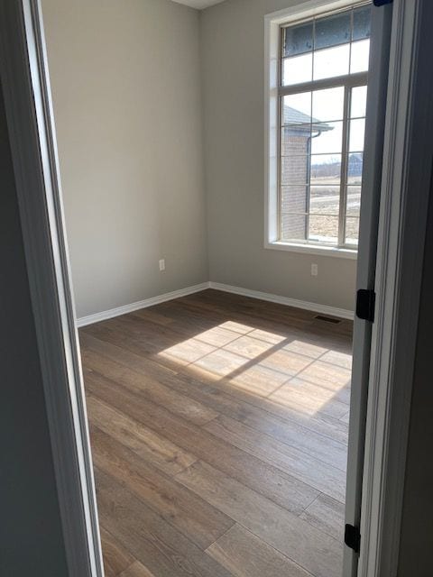 unfurnished room with hardwood / wood-style floors