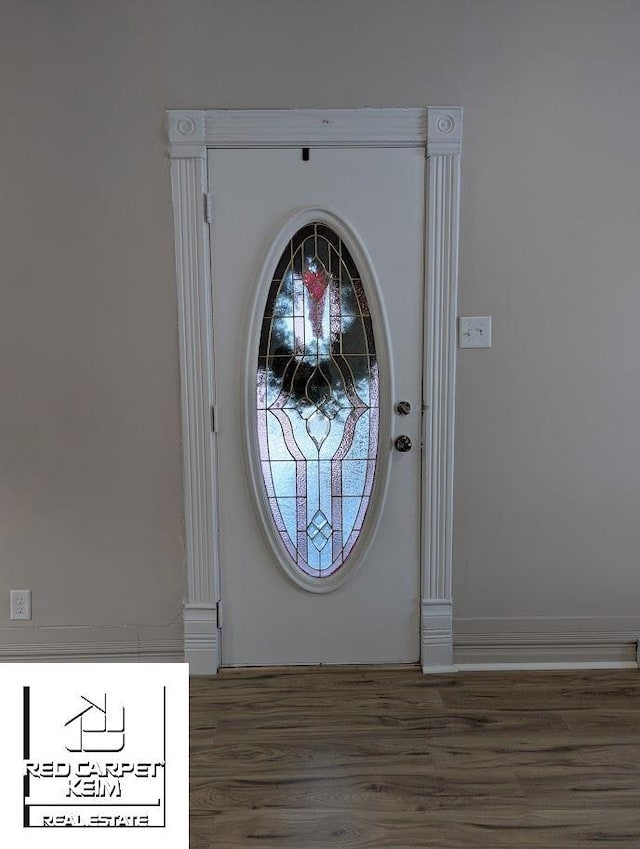 foyer entrance featuring dark hardwood / wood-style floors