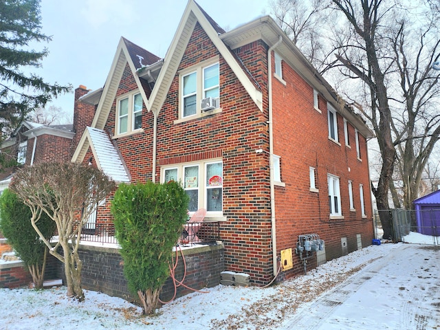 view of snow covered property