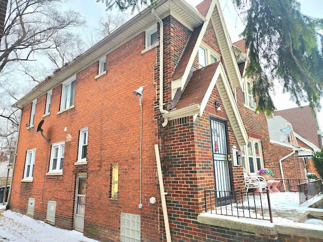 view of snow covered exterior