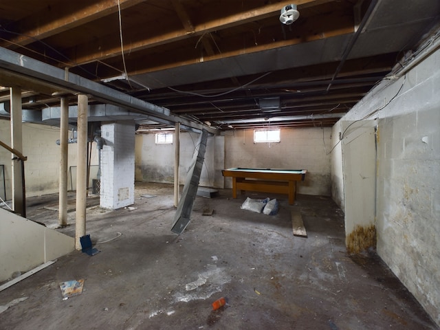 basement featuring pool table