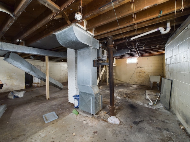 basement with heating unit