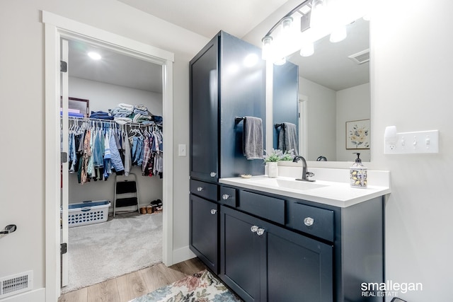 bathroom featuring hardwood / wood-style floors and vanity