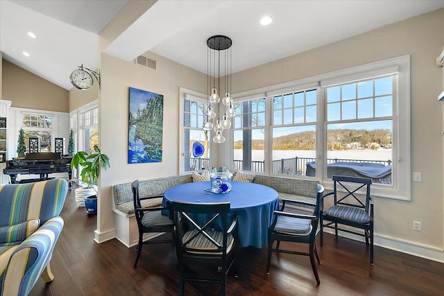 dining space featuring dark wood-type flooring