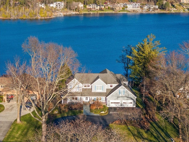 aerial view with a water view