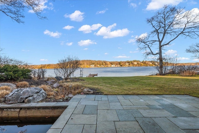 view of patio / terrace with a water view