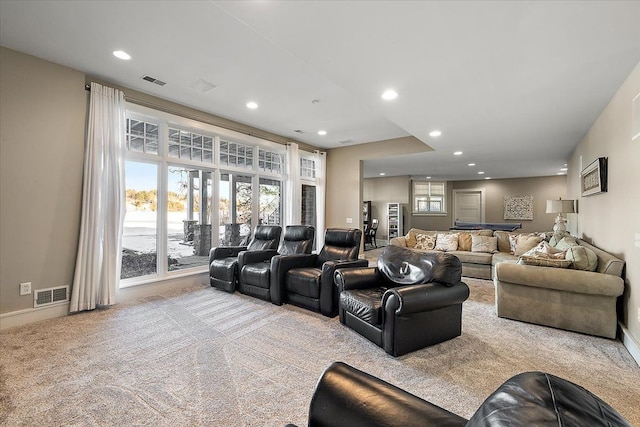 living room with light carpet