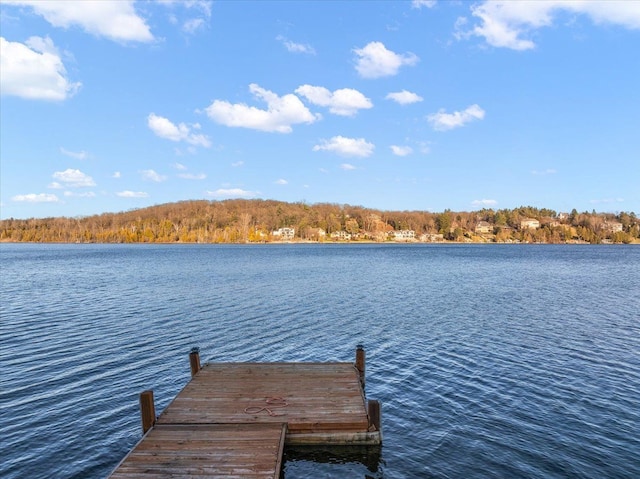 view of dock with a water view