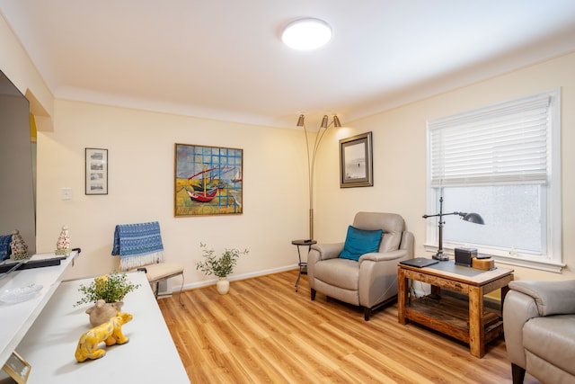 sitting room with light hardwood / wood-style flooring