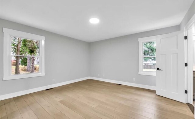 empty room with light hardwood / wood-style flooring and a wealth of natural light