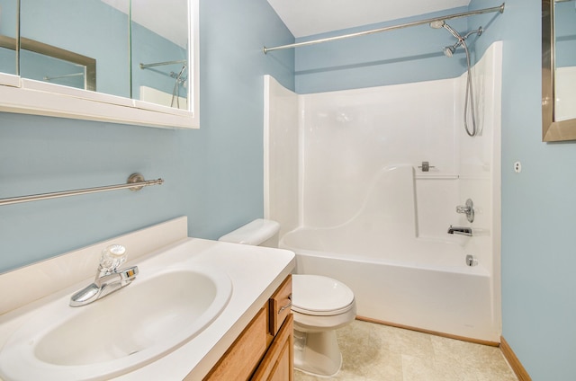 full bathroom featuring vanity, shower / bath combination, and toilet