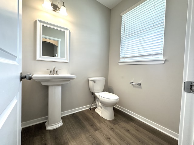 bathroom featuring toilet and wood-type flooring