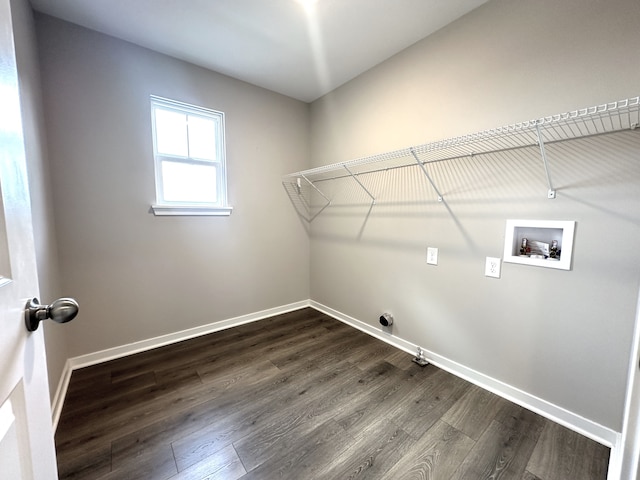 clothes washing area with gas dryer hookup, washer hookup, dark hardwood / wood-style floors, and hookup for an electric dryer