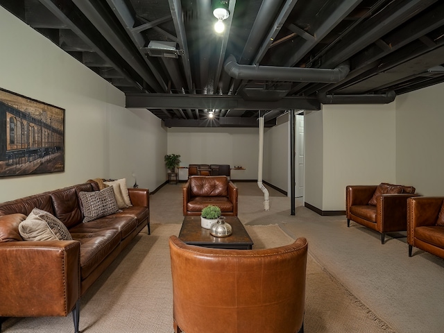 interior space with light carpet and baseboards