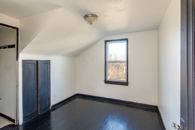 additional living space featuring dark hardwood / wood-style flooring and lofted ceiling