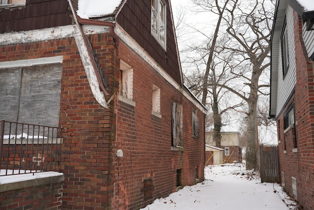 view of snow covered property