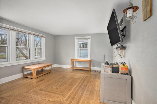 interior space featuring light parquet flooring