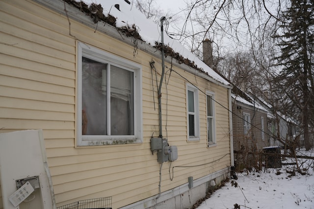 view of snow covered exterior