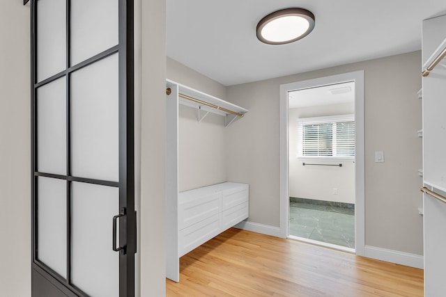 spacious closet featuring light wood-type flooring