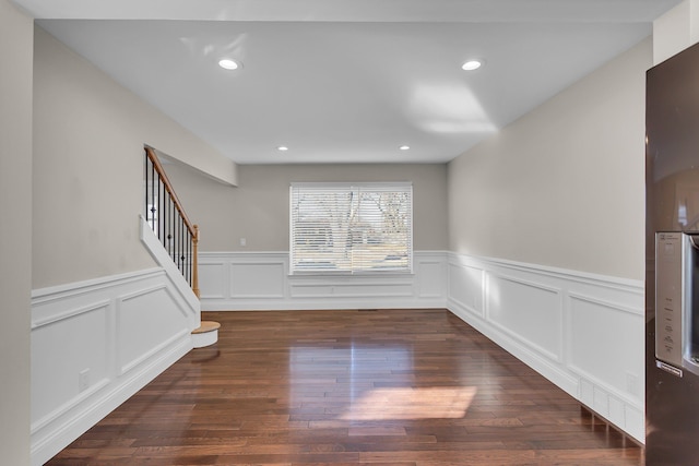 interior space with dark wood-type flooring