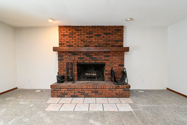 unfurnished living room featuring a fireplace and carpet flooring