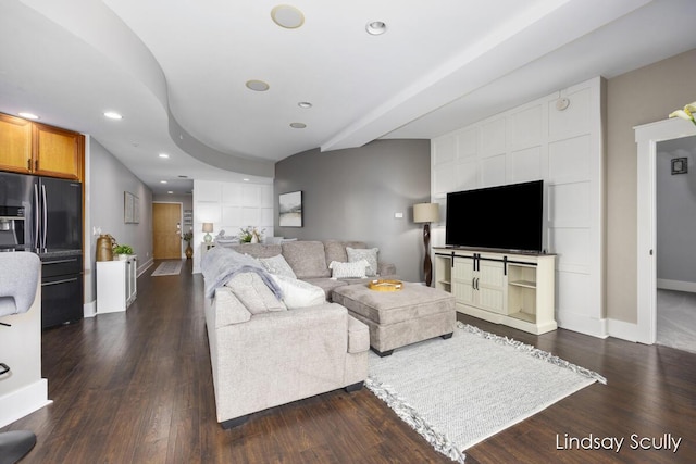 living room featuring dark hardwood / wood-style flooring