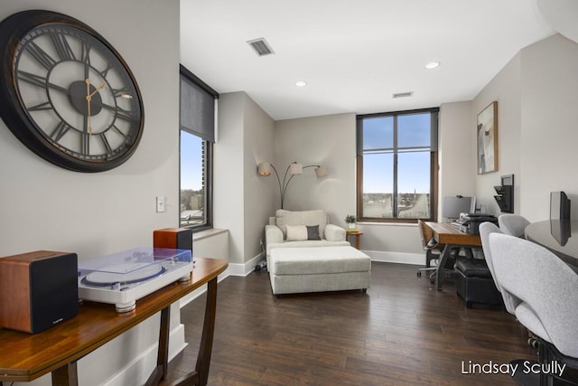 interior space with dark hardwood / wood-style flooring