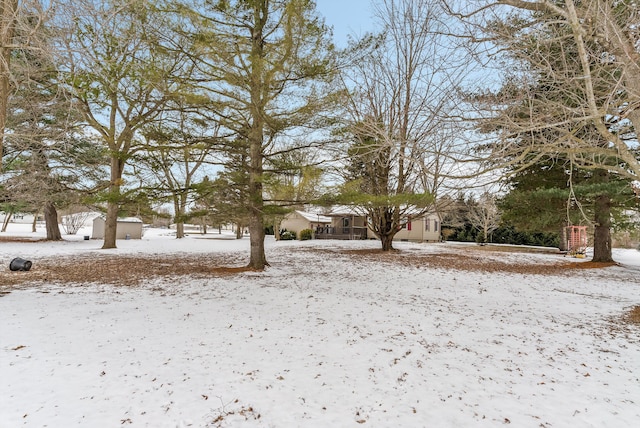 view of yard covered in snow