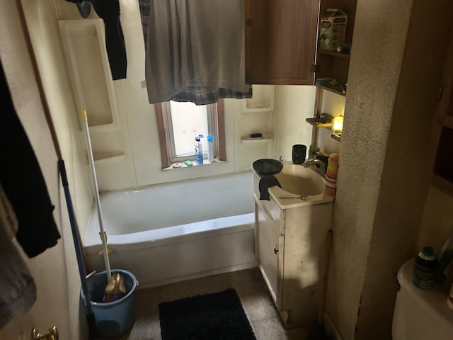 bathroom with vanity and separate shower and tub