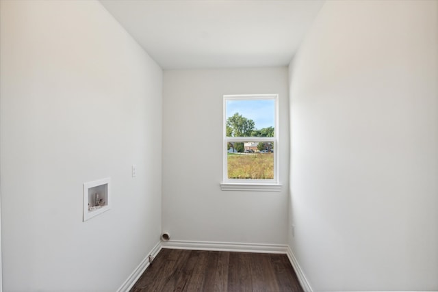 laundry room with dark hardwood / wood-style flooring and hookup for a washing machine