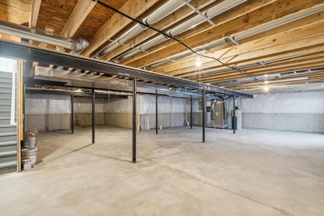 basement featuring gas water heater