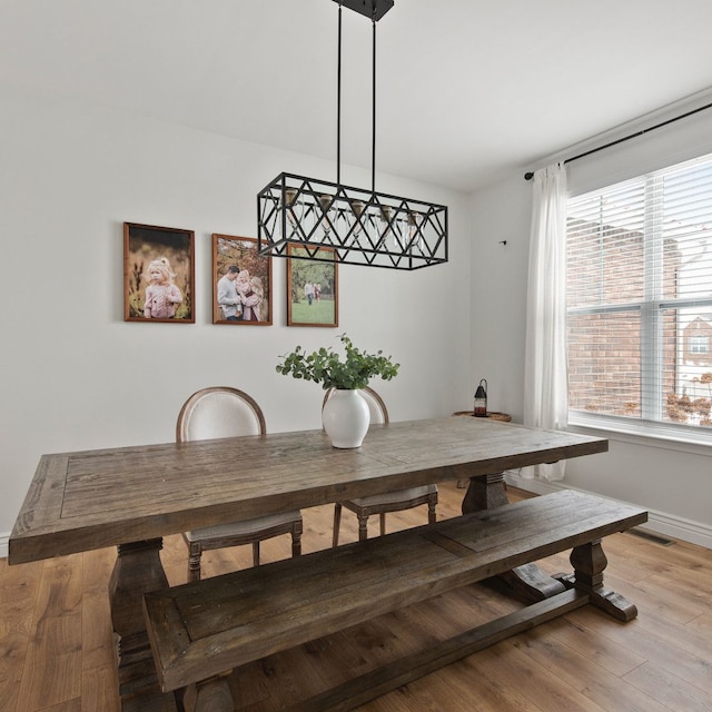 dining space featuring a healthy amount of sunlight and light hardwood / wood-style flooring