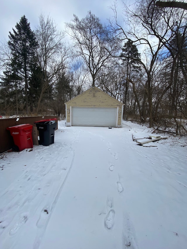 view of snow covered garage