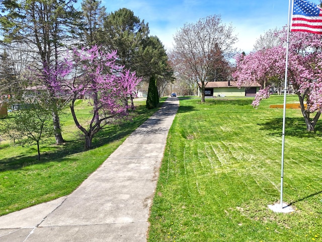 view of property's community featuring a lawn