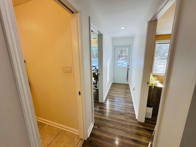 hall with dark wood-type flooring