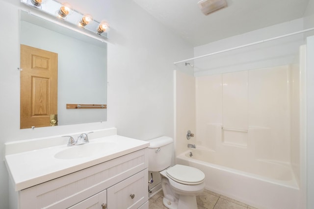 full bathroom featuring shower / bathing tub combination, vanity, toilet, and tile patterned floors