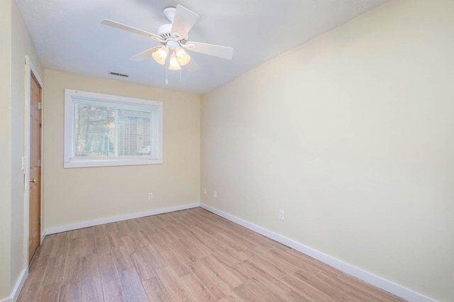 unfurnished room with ceiling fan and light hardwood / wood-style floors