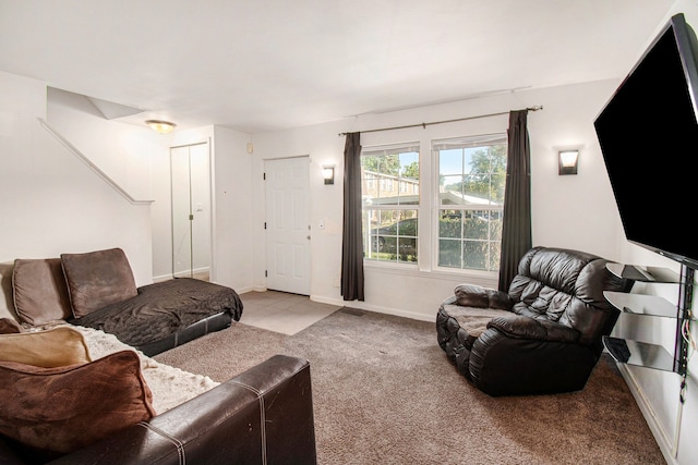 living room with light carpet