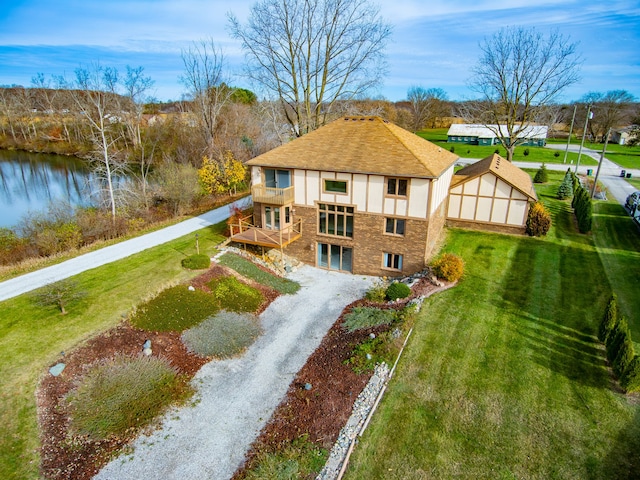 aerial view with a water view