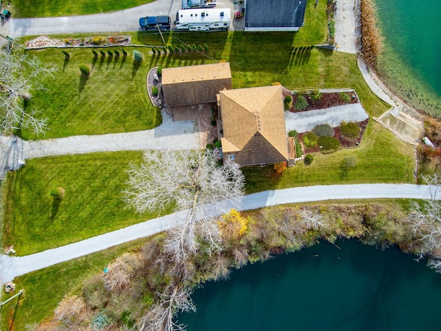 aerial view featuring a water view