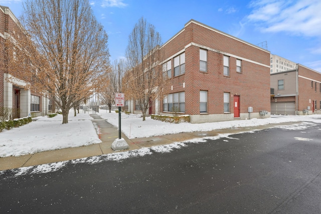 view of snow covered building