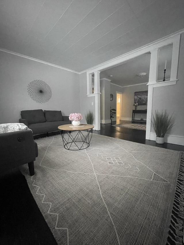 living room with crown molding