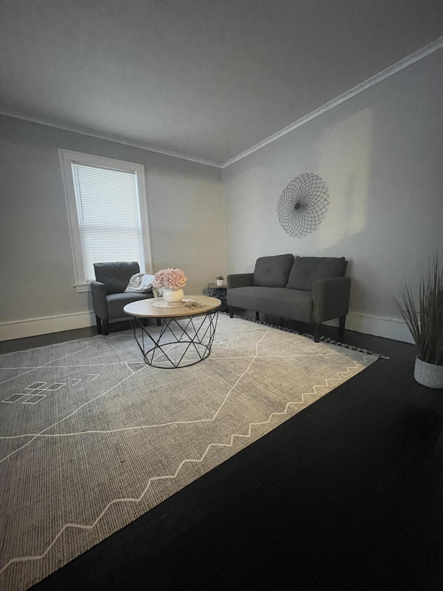 living room with crown molding