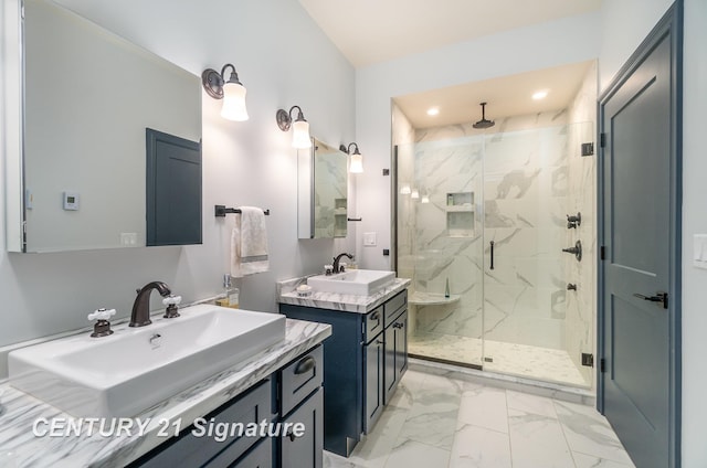 bathroom with vanity and an enclosed shower