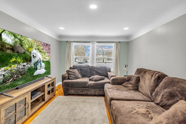 living room with hardwood / wood-style flooring