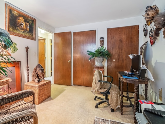 view of carpeted home office