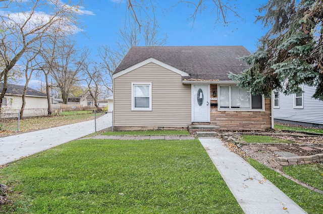 bungalow with a front lawn