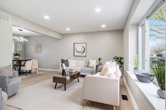 living room with light wood-type flooring