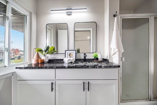 bathroom with vanity and walk in shower